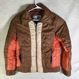 Vintage 80s Polar Bear Puffer Jacket Mens Medium Brown Red White Retro Ski READ